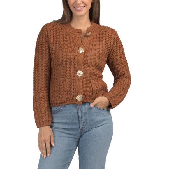 LOVE TREE Almond Heavyweight Sweater With Gold Tone Buttons - Picture 1 of 2